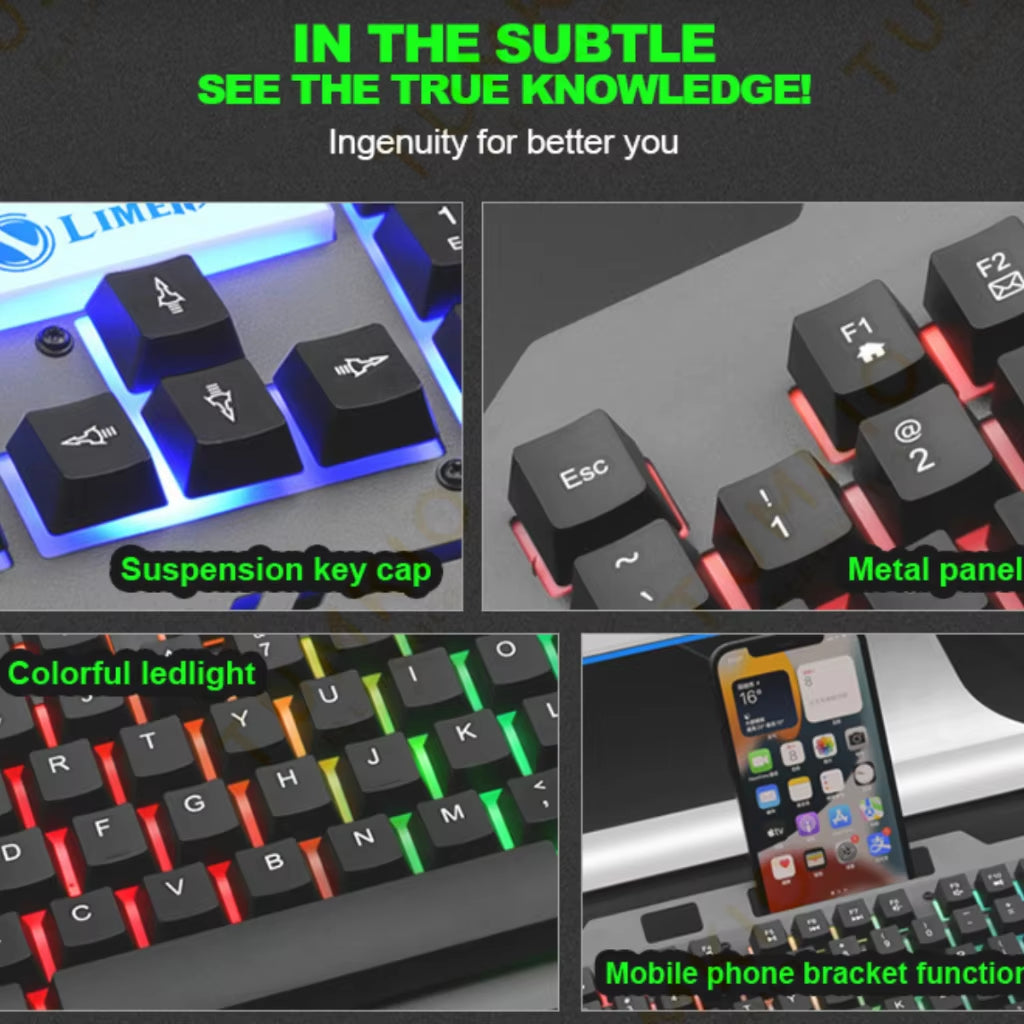 Teclado Gamer Com Fio Semi-Mecânico RGB LED Retroiluminado Computador Pc