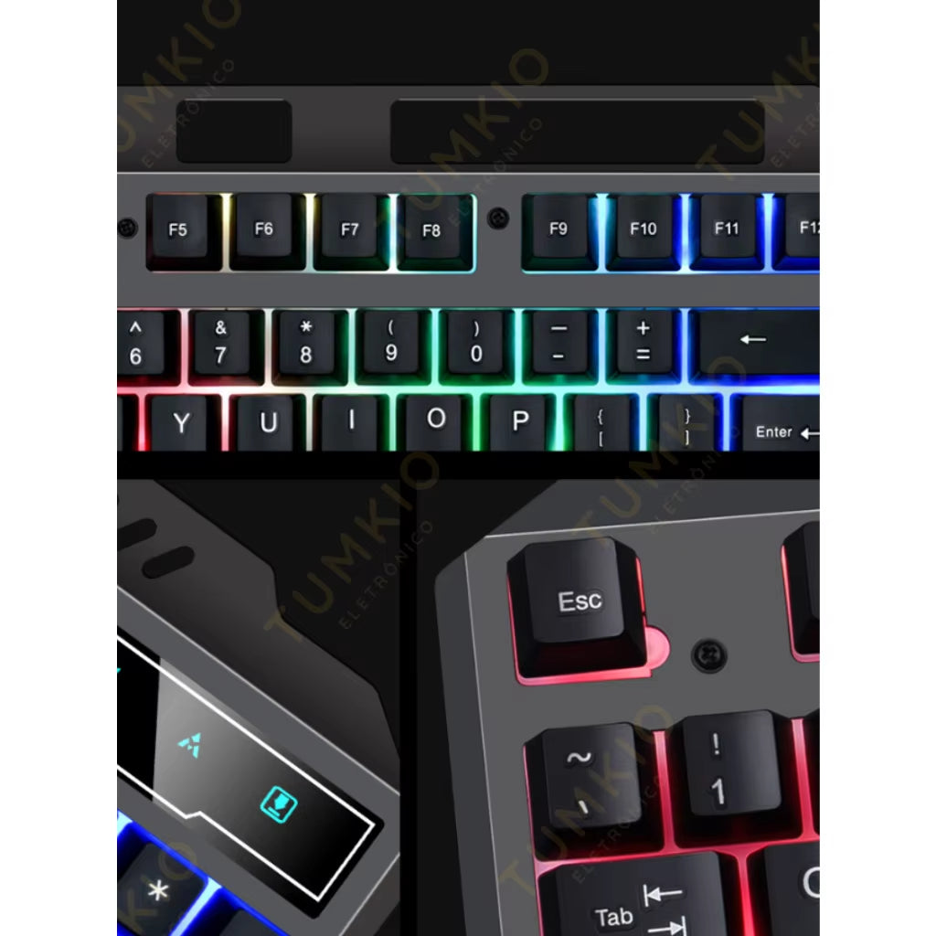 Teclado Gamer Com Fio Semi-Mecânico RGB LED Retroiluminado Computador Pc