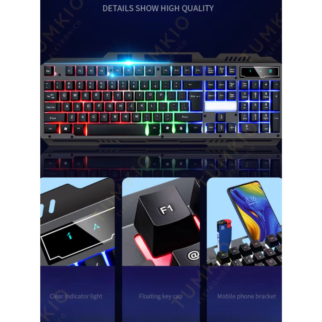 Teclado Gamer Com Fio Semi-Mecânico RGB LED Retroiluminado Computador Pc